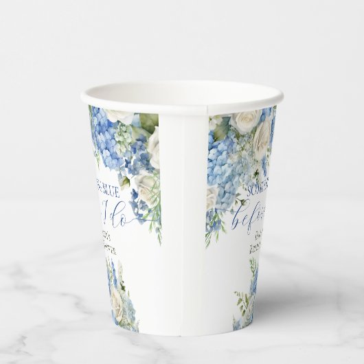 Waterverf Iets Blauw Bloemen Vrijgezellenfeest Papieren Bekers (Rechts)