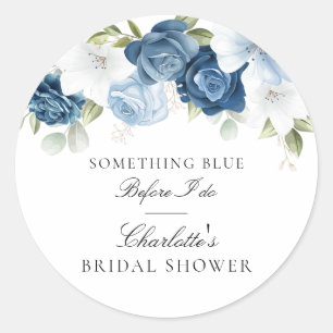 Waterverf Iets Blauw Bloemen Vrijgezellenfeest Ronde Sticker