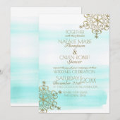 Waterverf IJs en Gouden Sneeuwvlokken Winterbruilo Kaart (Voorkant / Achterkant)