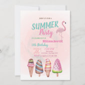 Waterverf-ijs, Flamingos Birthday Party Kaart (Voorkant)