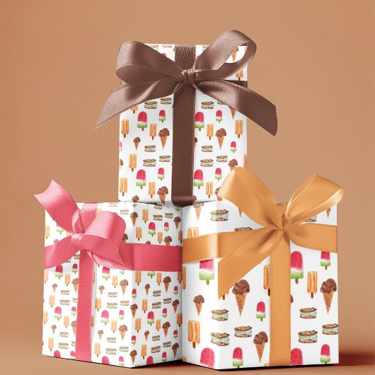 Waterverf Ijs & IJslolly's Popcorn Cadeaupapier
