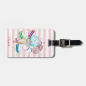 Waterverf ijs,Macarons,Roze Strepen Bagagelabel (Voorkant horizontaal)