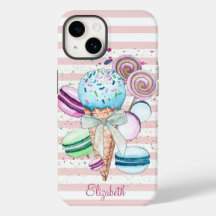 Waterverf ijs,Macarons,Roze Strepen