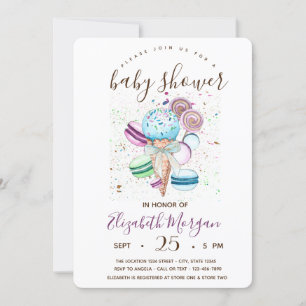 Waterverf Ijs,Macarons,Strepen Baby Shower Kaart