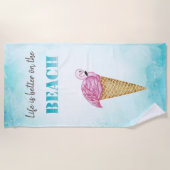 Waterverf IJs Roze Flamingo's Strandlaken (Voorkant)