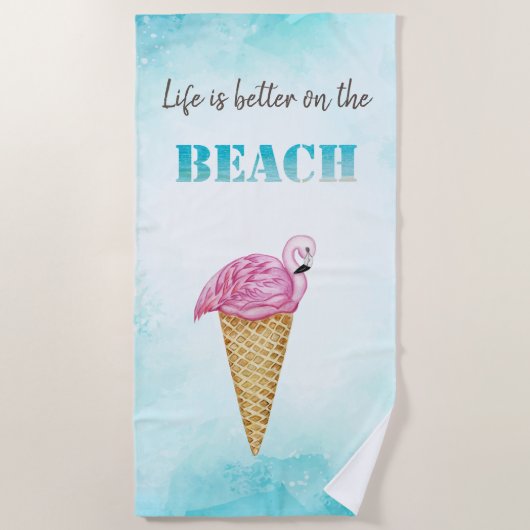 Waterverf IJs Roze Flamingo's Strandlaken (Voorkant)