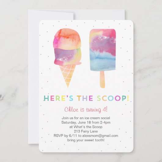 Waterverf IJs Verjaardagsfeest Uitnodigen Kaart (Voorkant)