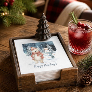 Waterverf IJsbeer en Sneeuwman Winter Kerstmis Servet