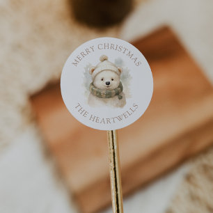 Waterverf IJsbeer Persoonlijke Prettig Kerstmis Ronde Sticker