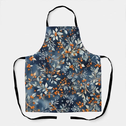 Waterverf ijsblauw winterbloempatroon schort (Voorkant)