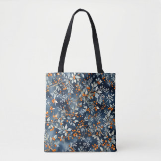 Waterverf ijsblauw winterbloempatroon tote bag