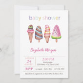 Waterverf IJscream Stip Baby shower Kaart (Voorkant)