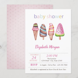 Waterverf IJscream Stip Baby shower Kaart