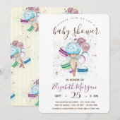 Waterverf ijscrème, macroarons, stripes Baby showe Kaart (Voorkant / Achterkant)