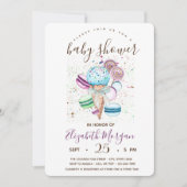 Waterverf ijscrème, macroarons, stripes Baby showe Kaart (Voorkant)