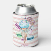 Waterverf ijscrème, macroonen, roze strips blikjeskoeler (Blikje Voorkant)