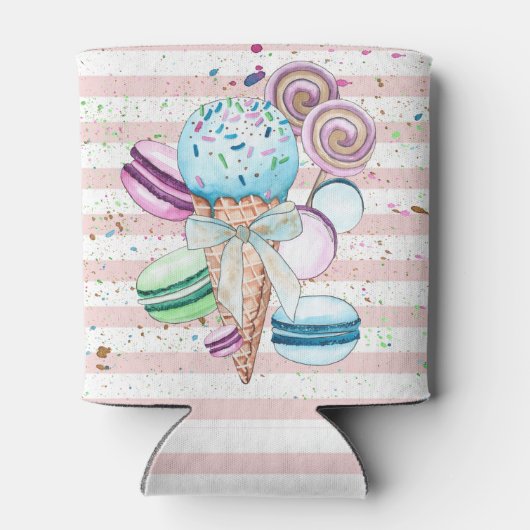 Waterverf ijscrème, macroonen, roze strips blikjeskoeler (Achterkant)