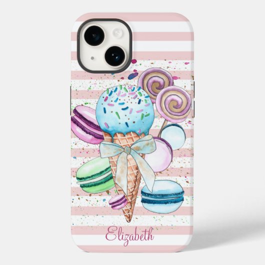 Waterverf ijscrème, macroonen, roze strips Case-Mate iPhone case (Achterkant)