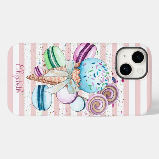 Waterverf ijscrème, macroonen, roze strips Case-Mate iPhone case (Achterkant (horizontaal))