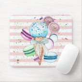 Waterverf ijscrème, macroonen, roze strips muismat (Met muis)
