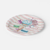 Waterverf ijscrème, macroonen, roze strips papieren bordje (Gekanteld)