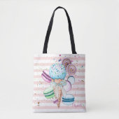 Waterverf ijscrème, macroonen, roze strips tote bag (Voorkant)