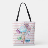 Waterverf ijscrème, macroonen, roze strips tote bag (Achterkant)