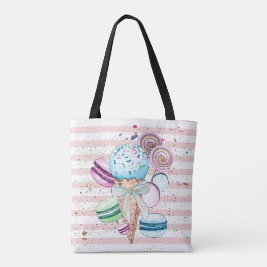 Waterverf ijscrème, macroonen, roze strips tote bag (Achterkant)