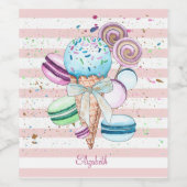 Waterverf ijscrème, macroonen, roze strips wijn etiket (Enkel label)