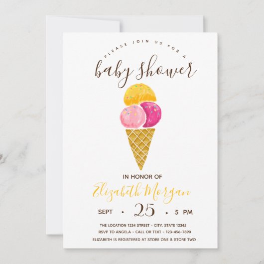 Waterverf IJscrème, Stripes Baby shower Kaart (Voorkant)