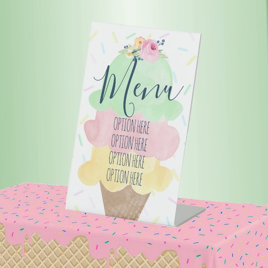 Waterverf ijsfeest klein menu reclamebord met voetstuk