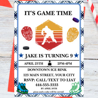 Waterverf ijshockey verjaardagsthema-uitnodiging kaart