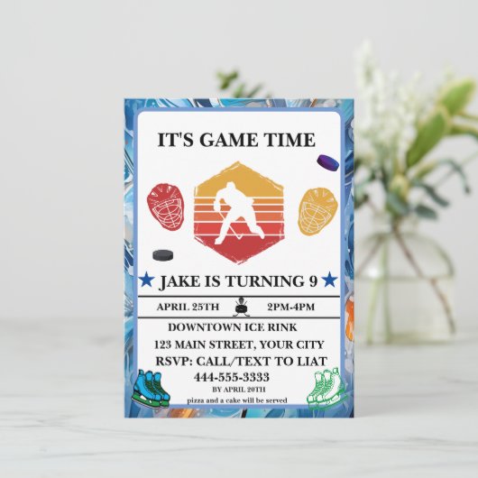 Waterverf ijshockey verjaardagsthema-uitnodiging kaart (Staand voorkant)