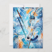 Waterverf ijshockey verjaardagsthema-uitnodiging kaart (Achterkant)