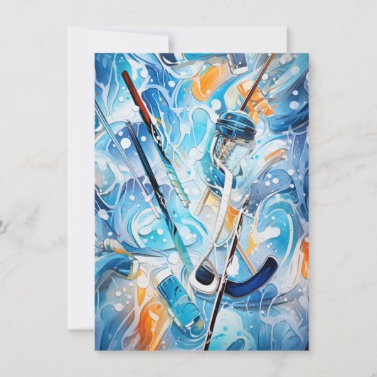 Waterverf ijshockey verjaardagsthema-uitnodiging kaart (Achterkant)