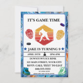 Waterverf ijshockey verjaardagsthema-uitnodiging kaart (Voorkant)