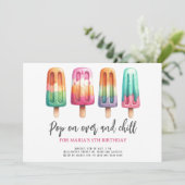 Waterverf ijsijsje kinderverjaardagsfeestje kaart (Staand voorkant)