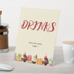 Waterverf Ijsje Zoete Baby Shower Dranken Reclamebord Met Voetstuk