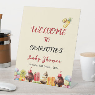 Waterverf Ijsje Zoete Baby Shower Welkom Reclamebord Met Voetstuk