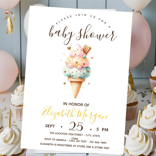Waterverf ijsjes, geel strepen Baby shower Kaart