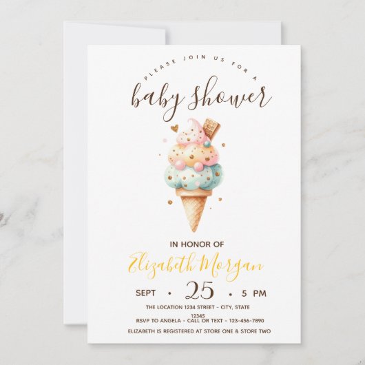 Waterverf ijsjes, geel strepen Baby shower Kaart (Voorkant)