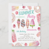 Waterverf ijsklokken, Donuts Birthday Party Kaart (Voorkant)