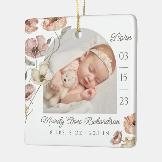 Waterverf IJslandse Poppy Baby Geboorte Statistiek Keramisch Ornament (Links)