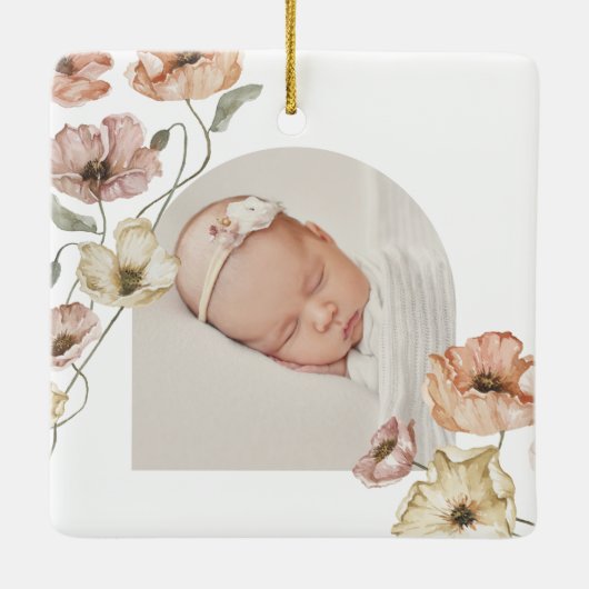 Waterverf IJslandse Poppy Baby Geboorte Statistiek Keramisch Ornament (Achterkant)