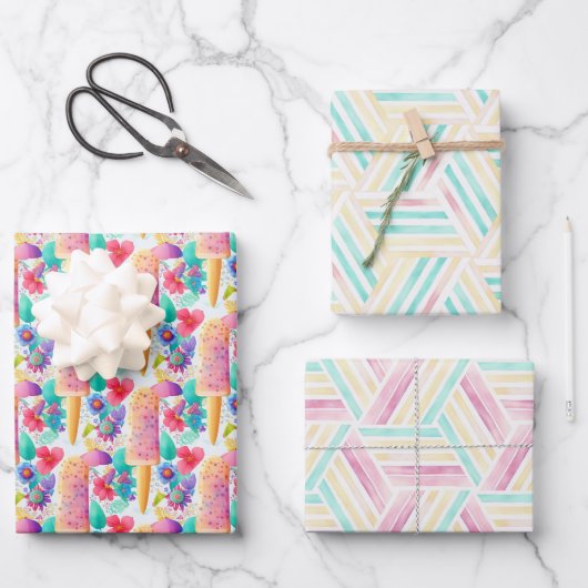 Waterverf ijslolly. IJs Zomerfeest Inpakpapier Vel (Voorkant)