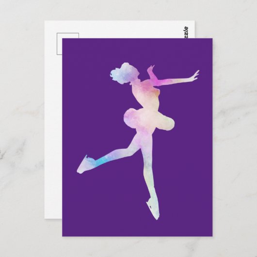 Waterverf ijsschaatsen briefkaart (Voorkant / Achterkant)