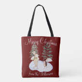 Waterverf IJsschaatsende Bosdieren op Burgundyrood Tote Bag (Achterkant)