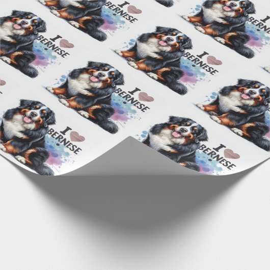 Waterverf Ik hou van mijn berner berghond Cadeaupapier (Hoek)