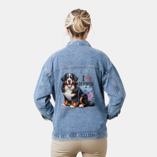 Waterverf Ik hou van mijn berner berghond Denim Jacket (Model)