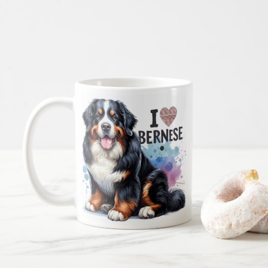 Waterverf Ik hou van mijn berner berghond Koffiemok (Met donut)